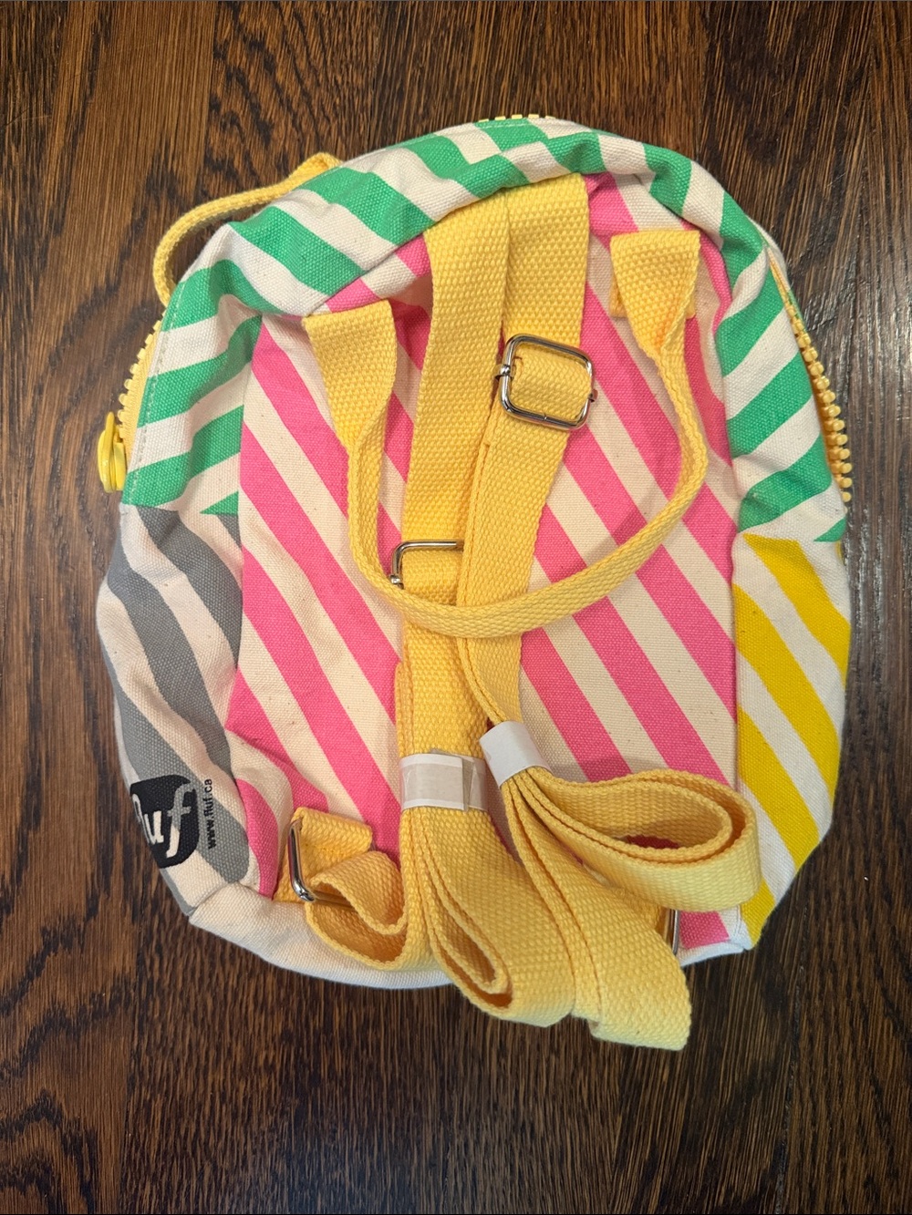 Fluf Lil B Pack Cotton Canvas Striped Wipeable Mini Backpack - Pink, Yellow - Picture 3 of 6